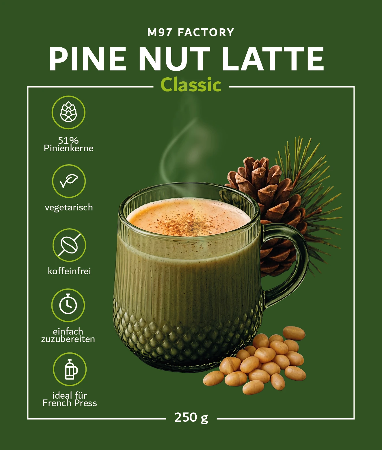 Vorderetikett PINE NUT LATTE Classic 250 g
