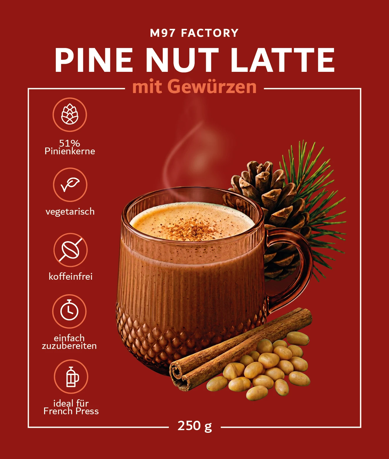 Vorderetikett PINE NUT LATTE mit Gewürzen 250 g